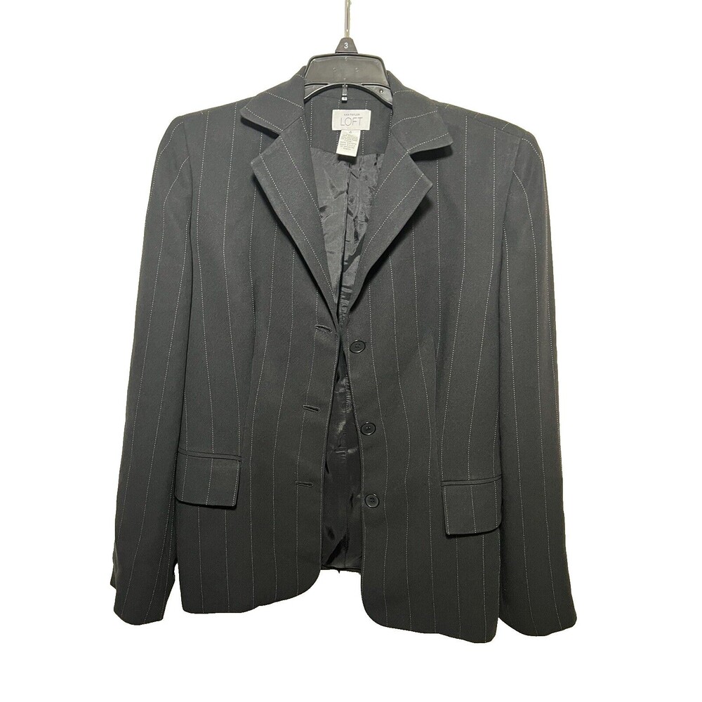 Ann Taylor Loft Black and Gray Pinstriped Fully Lined Suit Jacket Size 4